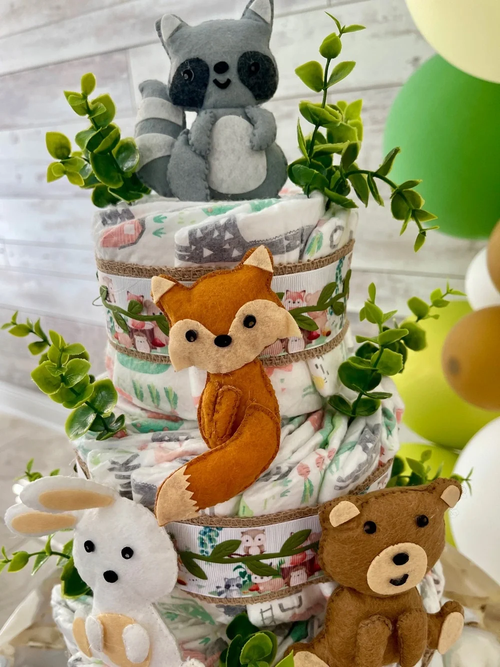 New HANDMADE Woodland Animals Diaper Cake - Neutral Woodland Baby Gift